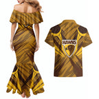 Hawthorn Hawks Australian Football Couples Matching Mermaid Dress and Hawaiian Shirt Fierce Bird Mascot - Bold Team Colors