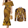 Hawthorn Hawks Australian Football Couples Matching Mermaid Dress and Long Sleeve Button Shirt Fierce Bird Mascot - Bold Team Colors