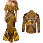 Hawthorn Hawks Australian Football Couples Matching Mermaid Dress and Long Sleeve Button Shirt Fierce Bird Mascot - Bold Team Colors
