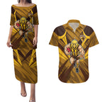 Hawthorn Hawks Australian Football Couples Matching Puletasi and Hawaiian Shirt Fierce Bird Mascot - Bold Team Colors