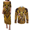 Hawthorn Hawks Australian Football Couples Matching Puletasi and Long Sleeve Button Shirt Fierce Bird Mascot - Bold Team Colors