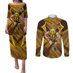 Hawthorn Hawks Australian Football Couples Matching Puletasi and Long Sleeve Button Shirt Fierce Bird Mascot - Bold Team Colors