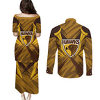 Hawthorn Hawks Australian Football Couples Matching Puletasi and Long Sleeve Button Shirt Fierce Bird Mascot - Bold Team Colors