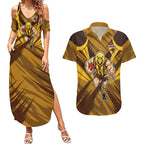 Hawthorn Hawks Australian Football Couples Matching Summer Maxi Dress and Hawaiian Shirt Fierce Bird Mascot - Bold Team Colors