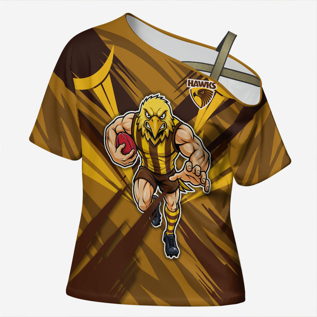 Hawthorn Hawks Australian Football Cross Shoulder Shirt Fierce Bird Mascot - Bold Team Colors
