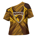 Hawthorn Hawks Australian Football Cross Shoulder Shirt Fierce Bird Mascot - Bold Team Colors