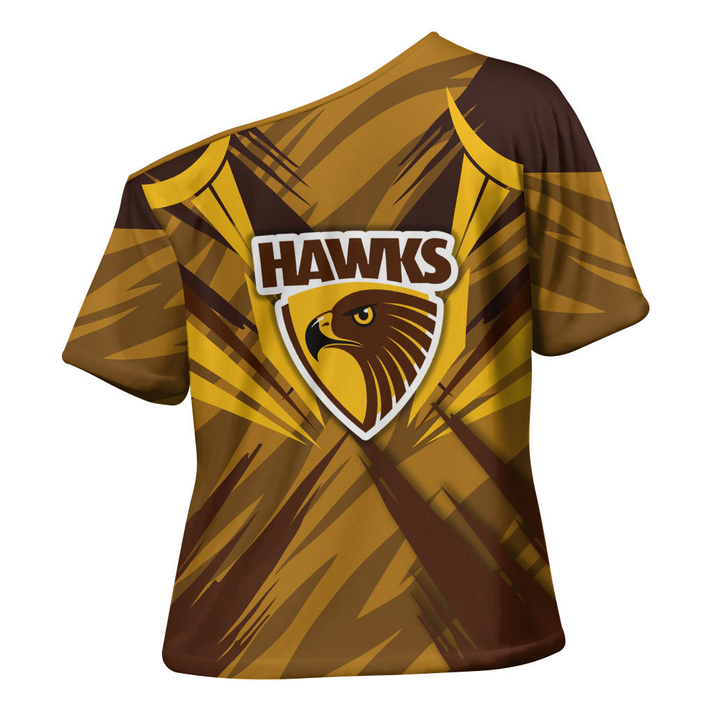Hawthorn Hawks Australian Football Cross Shoulder Shirt Fierce Bird Mascot - Bold Team Colors