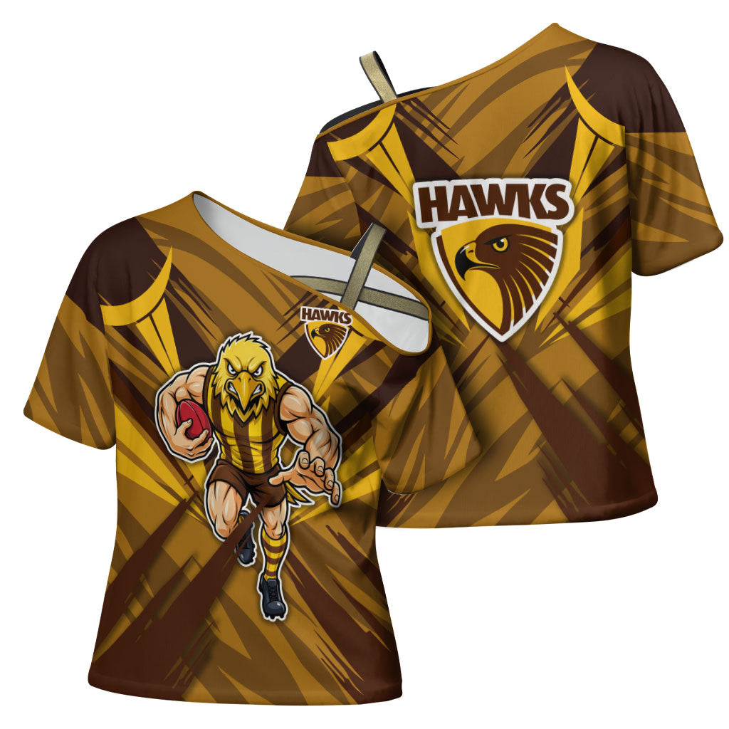 Hawthorn Hawks Australian Football Cross Shoulder Shirt Fierce Bird Mascot - Bold Team Colors