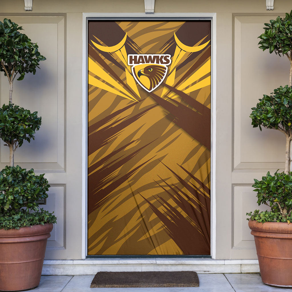 Hawthorn Hawks Australian Football Door Cover Fierce Bird Mascot - Bold Team Colors