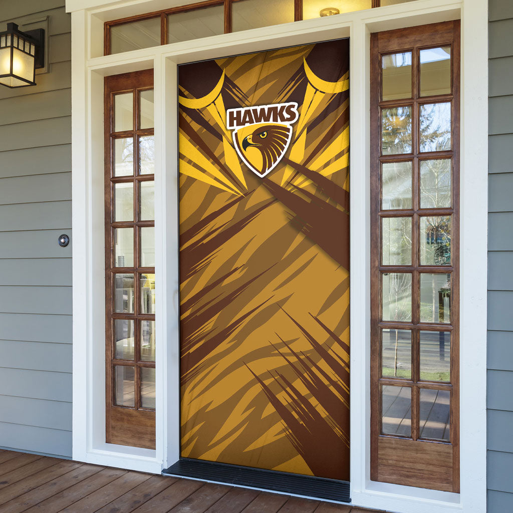 Hawthorn Hawks Australian Football Door Cover Fierce Bird Mascot - Bold Team Colors