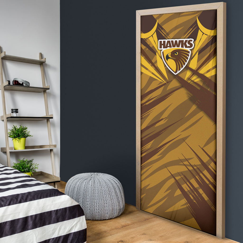 Hawthorn Hawks Australian Football Door Cover Fierce Bird Mascot - Bold Team Colors