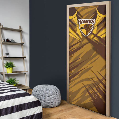Hawthorn Hawks Australian Football Door Cover Fierce Bird Mascot - Bold Team Colors