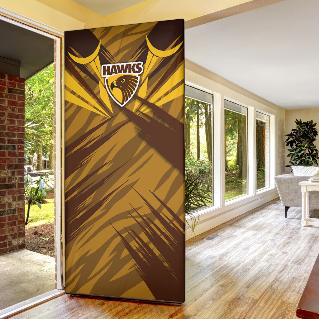 Hawthorn Hawks Australian Football Door Cover Fierce Bird Mascot - Bold Team Colors