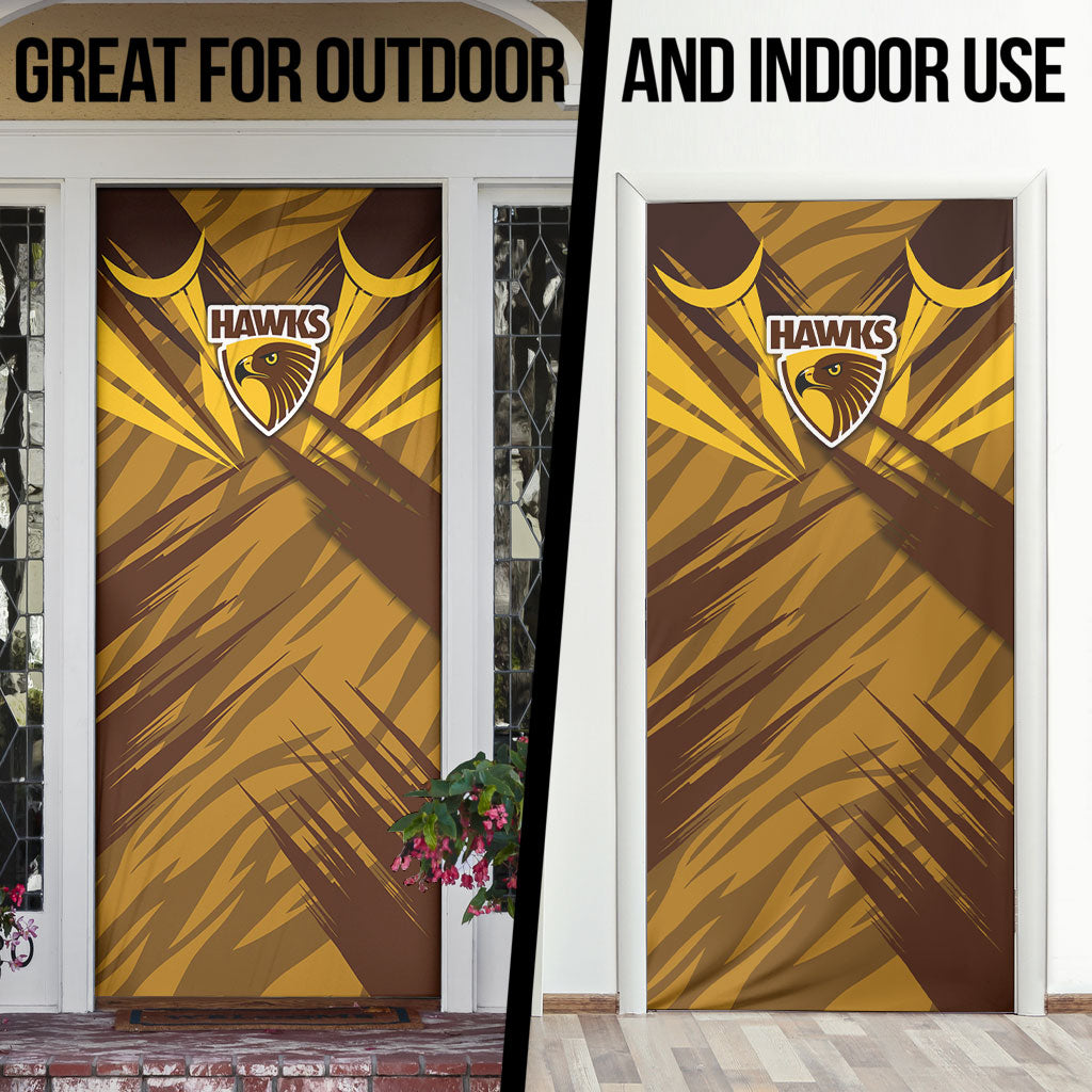 Hawthorn Hawks Australian Football Door Cover Fierce Bird Mascot - Bold Team Colors