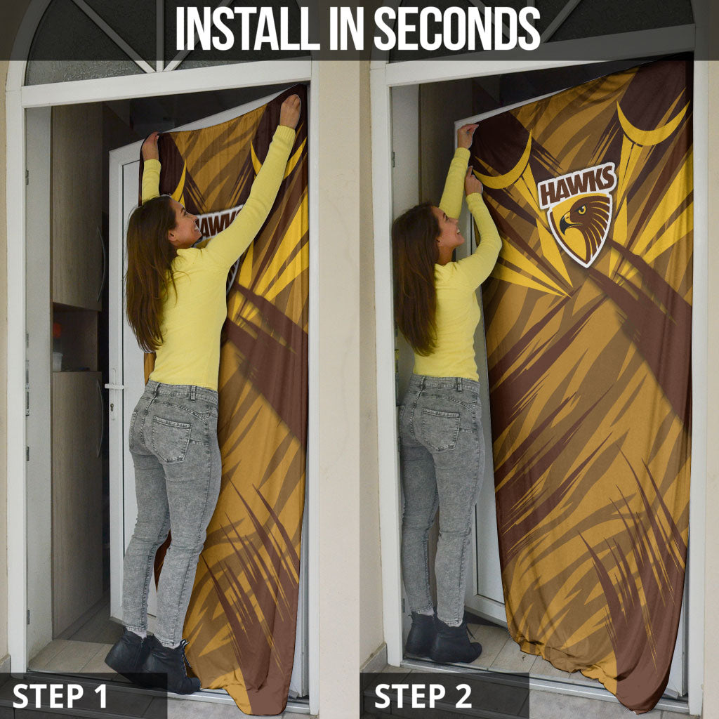 Hawthorn Hawks Australian Football Door Cover Fierce Bird Mascot - Bold Team Colors