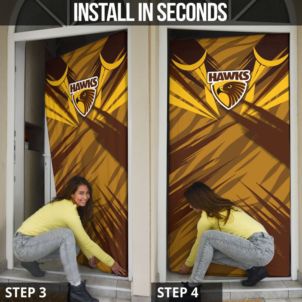 Hawthorn Hawks Australian Football Door Cover Fierce Bird Mascot - Bold Team Colors