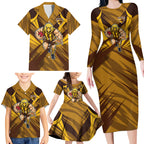 Hawthorn Hawks Australian Football Family Matching Long Sleeve Bodycon Dress and Hawaiian Shirt Fierce Bird Mascot - Bold Team Colors