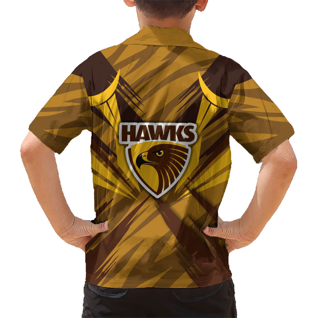 Hawthorn Hawks Australian Football Family Matching Long Sleeve Bodycon Dress and Hawaiian Shirt Fierce Bird Mascot - Bold Team Colors