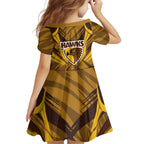 Hawthorn Hawks Australian Football Family Matching Long Sleeve Bodycon Dress and Hawaiian Shirt Fierce Bird Mascot - Bold Team Colors