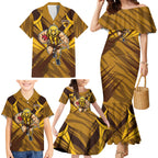 Hawthorn Hawks Australian Football Family Matching Mermaid Dress and Hawaiian Shirt Fierce Bird Mascot - Bold Team Colors