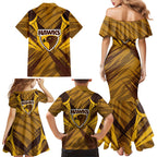 Hawthorn Hawks Australian Football Family Matching Mermaid Dress and Hawaiian Shirt Fierce Bird Mascot - Bold Team Colors