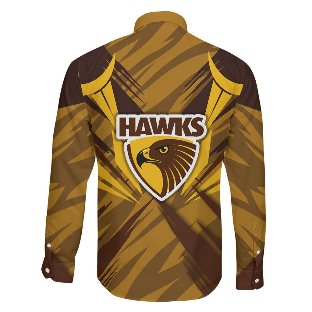 Hawthorn Hawks Australian Football Family Matching Off Shoulder Maxi Dress and Hawaiian Shirt Fierce Bird Mascot - Bold Team Colors