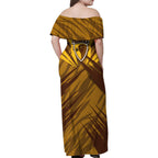 Hawthorn Hawks Australian Football Family Matching Off Shoulder Maxi Dress and Hawaiian Shirt Fierce Bird Mascot - Bold Team Colors