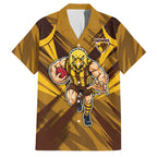 Hawthorn Hawks Australian Football Family Matching Off Shoulder Short Dress and Hawaiian Shirt Fierce Bird Mascot - Bold Team Colors