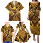 Hawthorn Hawks Australian Football Family Matching Puletasi and Hawaiian Shirt Fierce Bird Mascot - Bold Team Colors