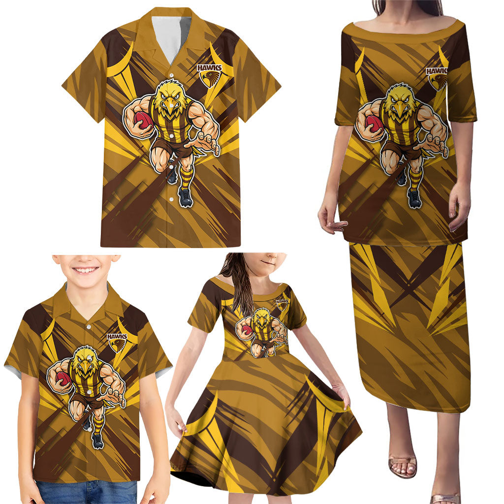 Hawthorn Hawks Australian Football Family Matching Puletasi and Hawaiian Shirt Fierce Bird Mascot - Bold Team Colors