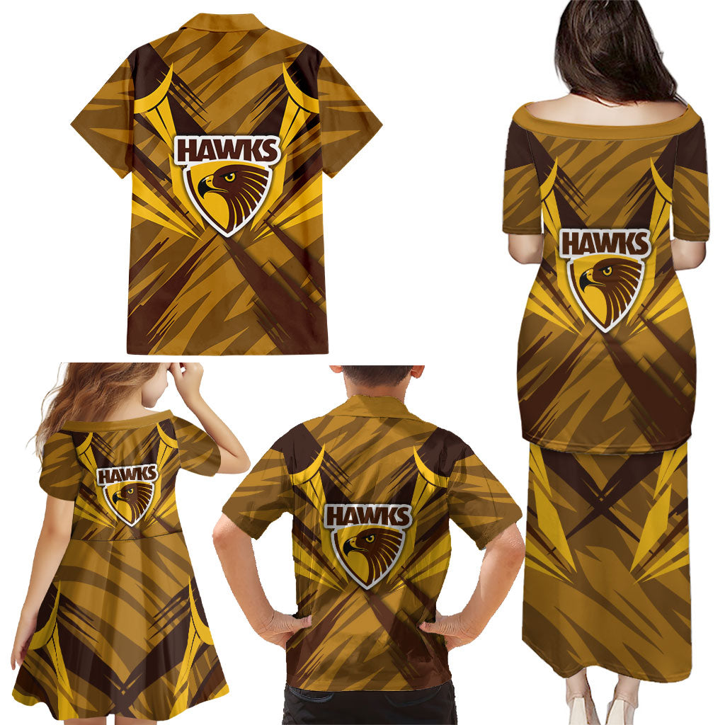 Hawthorn Hawks Australian Football Family Matching Puletasi and Hawaiian Shirt Fierce Bird Mascot - Bold Team Colors
