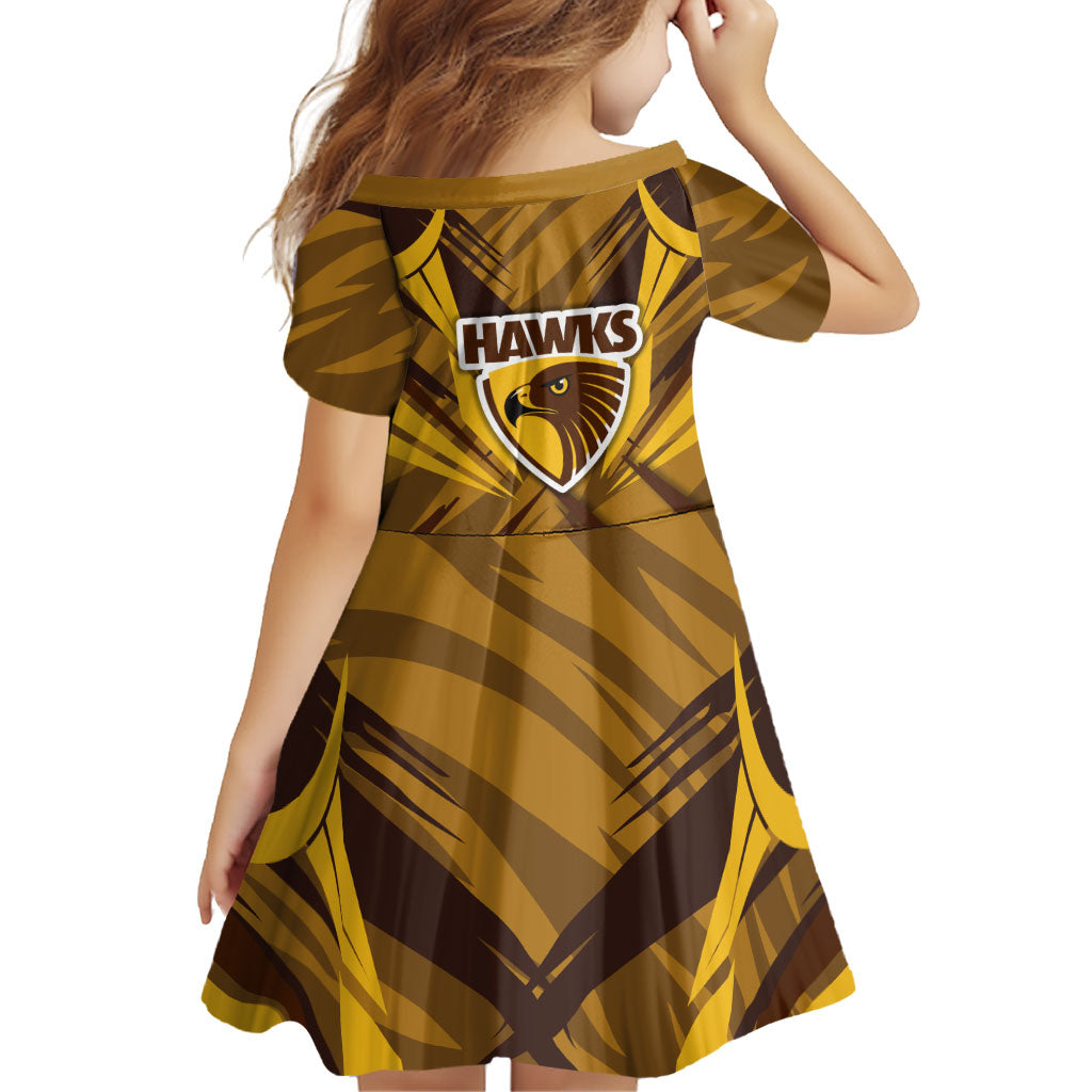 Hawthorn Hawks Australian Football Family Matching Short Sleeve Bodycon Dress and Hawaiian Shirt Fierce Bird Mascot - Bold Team Colors