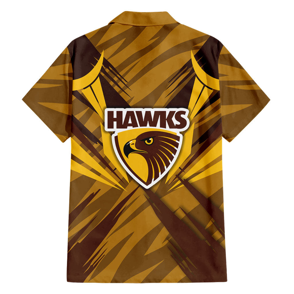 Hawthorn Hawks Australian Football Family Matching Short Sleeve Bodycon Dress and Hawaiian Shirt Fierce Bird Mascot - Bold Team Colors