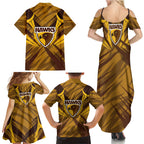 Hawthorn Hawks Australian Football Family Matching Summer Maxi Dress and Hawaiian Shirt Fierce Bird Mascot - Bold Team Colors