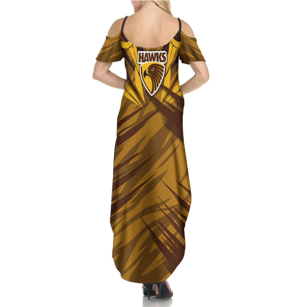 Hawthorn Hawks Australian Football Family Matching Summer Maxi Dress and Hawaiian Shirt Fierce Bird Mascot - Bold Team Colors