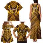 Hawthorn Hawks Australian Football Family Matching Tank Maxi Dress and Hawaiian Shirt Fierce Bird Mascot - Bold Team Colors