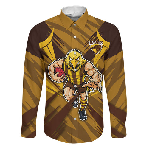 Hawthorn Hawks Australian Football Family Matching Tank Maxi Dress and Hawaiian Shirt Fierce Bird Mascot - Bold Team Colors