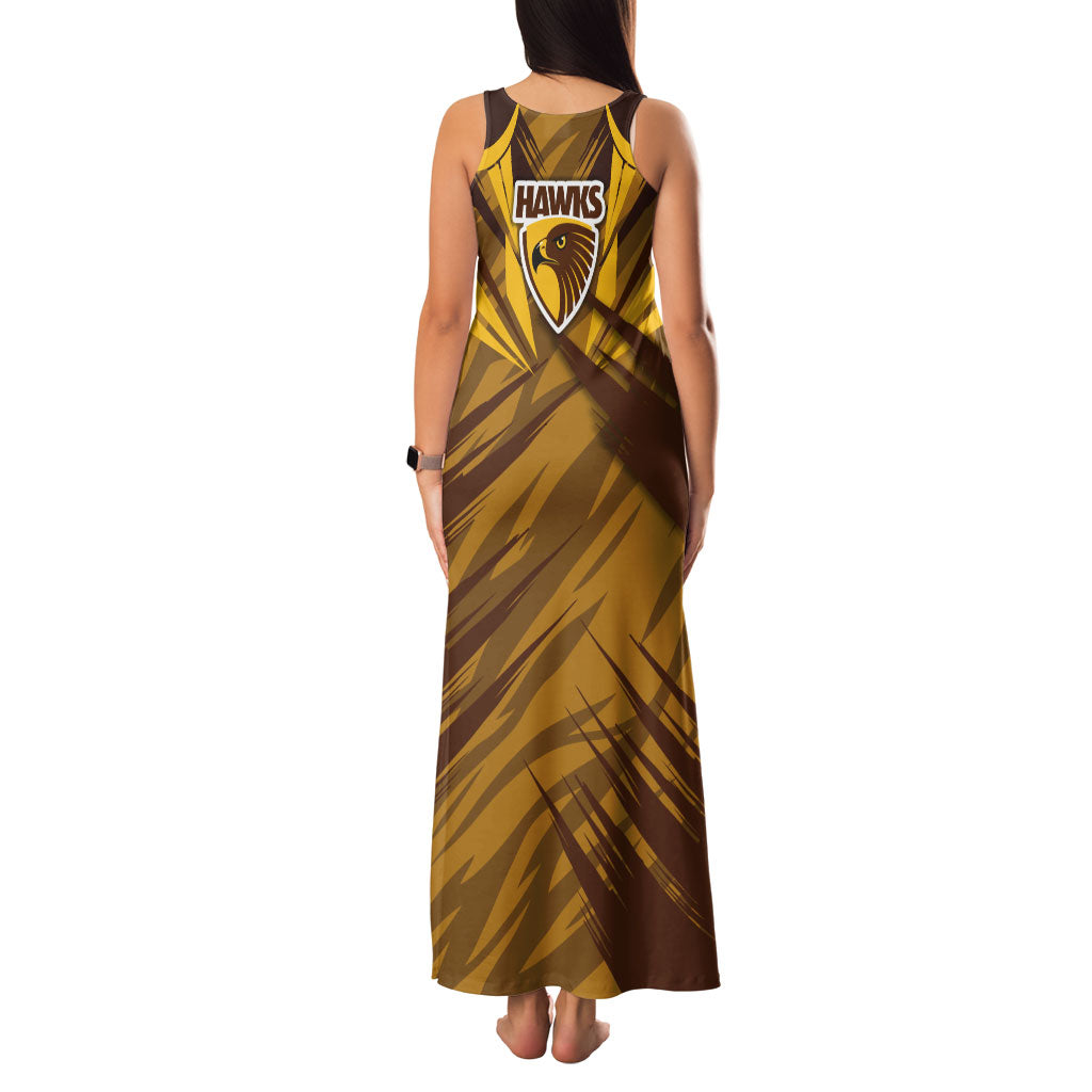 Hawthorn Hawks Australian Football Family Matching Tank Maxi Dress and Hawaiian Shirt Fierce Bird Mascot - Bold Team Colors