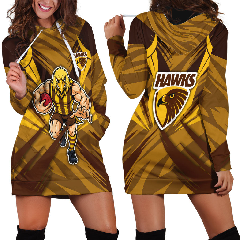 Hawthorn Hawks Australian Football Hoodie Dress Fierce Bird Mascot - Bold Team Colors