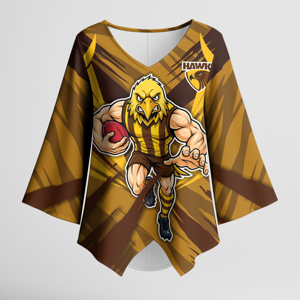 Hawthorn Hawks Australian Football Kimono Sleeve Blouse Fierce Bird Mascot - Bold Team Colors