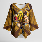 Hawthorn Hawks Australian Football Kimono Sleeve Blouse Fierce Bird Mascot - Bold Team Colors