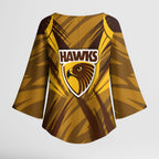 Hawthorn Hawks Australian Football Kimono Sleeve Blouse Fierce Bird Mascot - Bold Team Colors