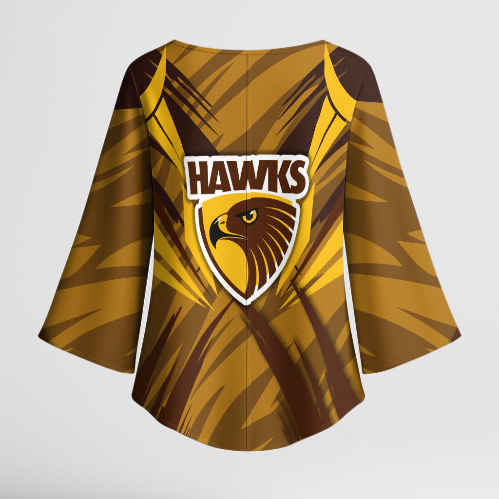 Hawthorn Hawks Australian Football Kimono Sleeve Blouse Fierce Bird Mascot - Bold Team Colors