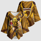 Hawthorn Hawks Australian Football Kimono Sleeve Blouse Fierce Bird Mascot - Bold Team Colors