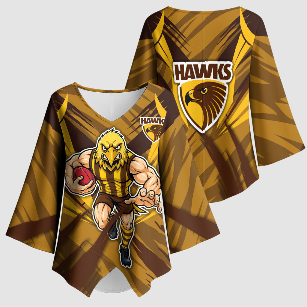 Hawthorn Hawks Australian Football Kimono Sleeve Blouse Fierce Bird Mascot - Bold Team Colors