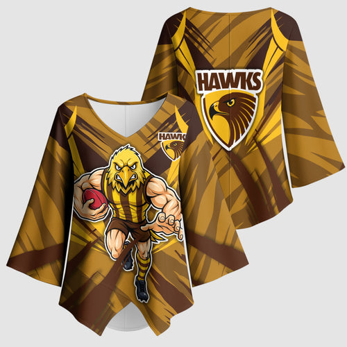 Hawthorn Hawks Australian Football Kimono Sleeve Blouse Fierce Bird Mascot - Bold Team Colors