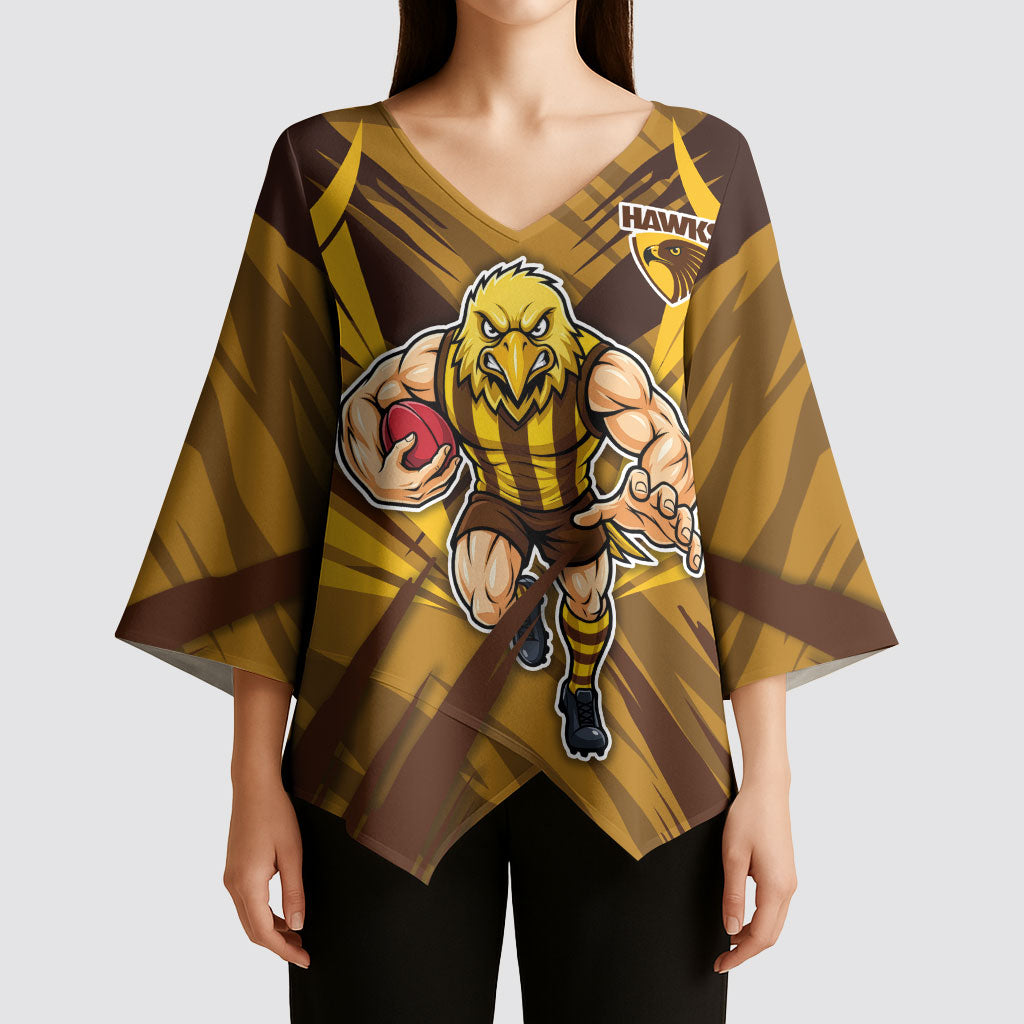 Hawthorn Hawks Australian Football Kimono Sleeve Blouse Fierce Bird Mascot - Bold Team Colors