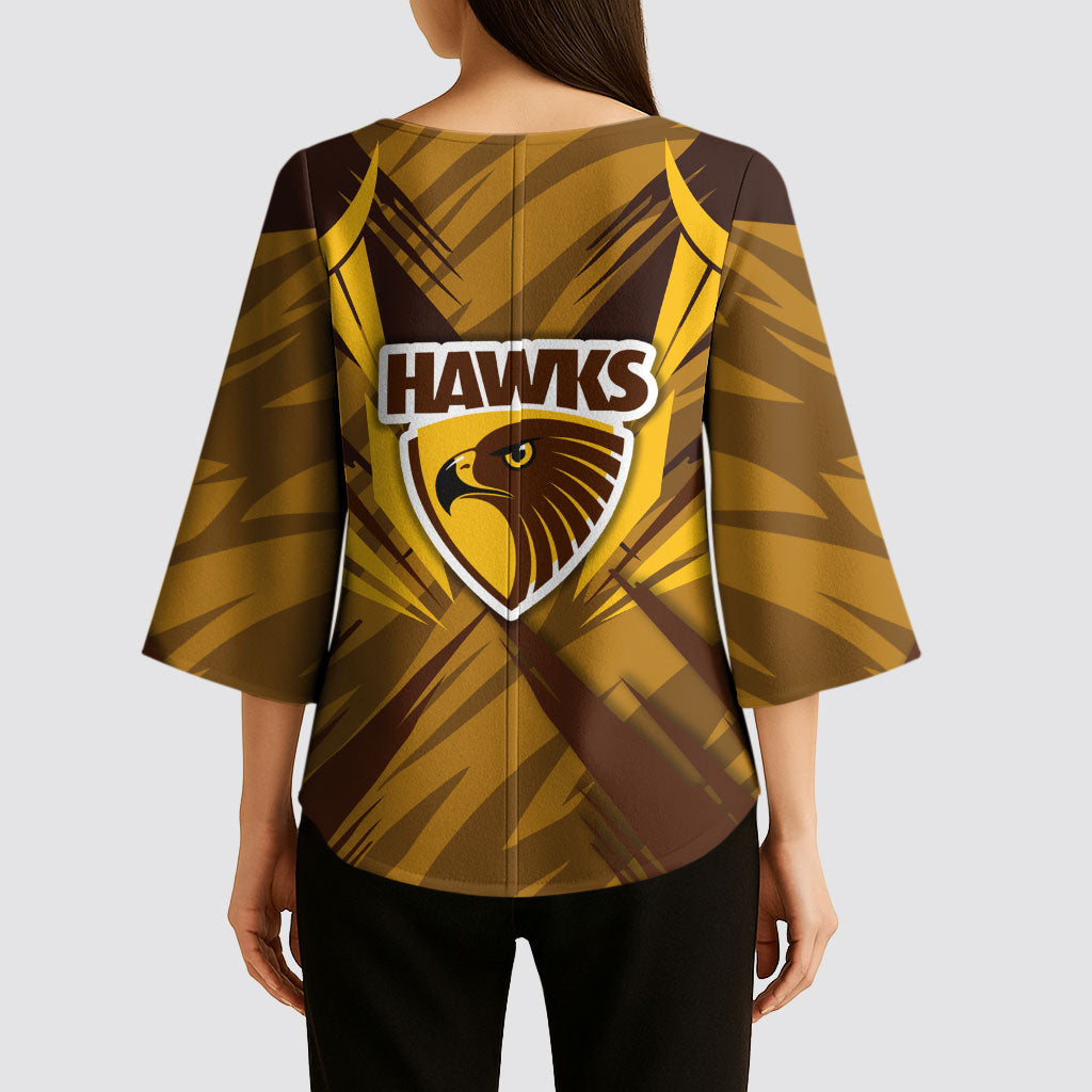 Hawthorn Hawks Australian Football Kimono Sleeve Blouse Fierce Bird Mascot - Bold Team Colors