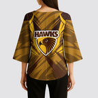 Hawthorn Hawks Australian Football Kimono Sleeve Blouse Fierce Bird Mascot - Bold Team Colors