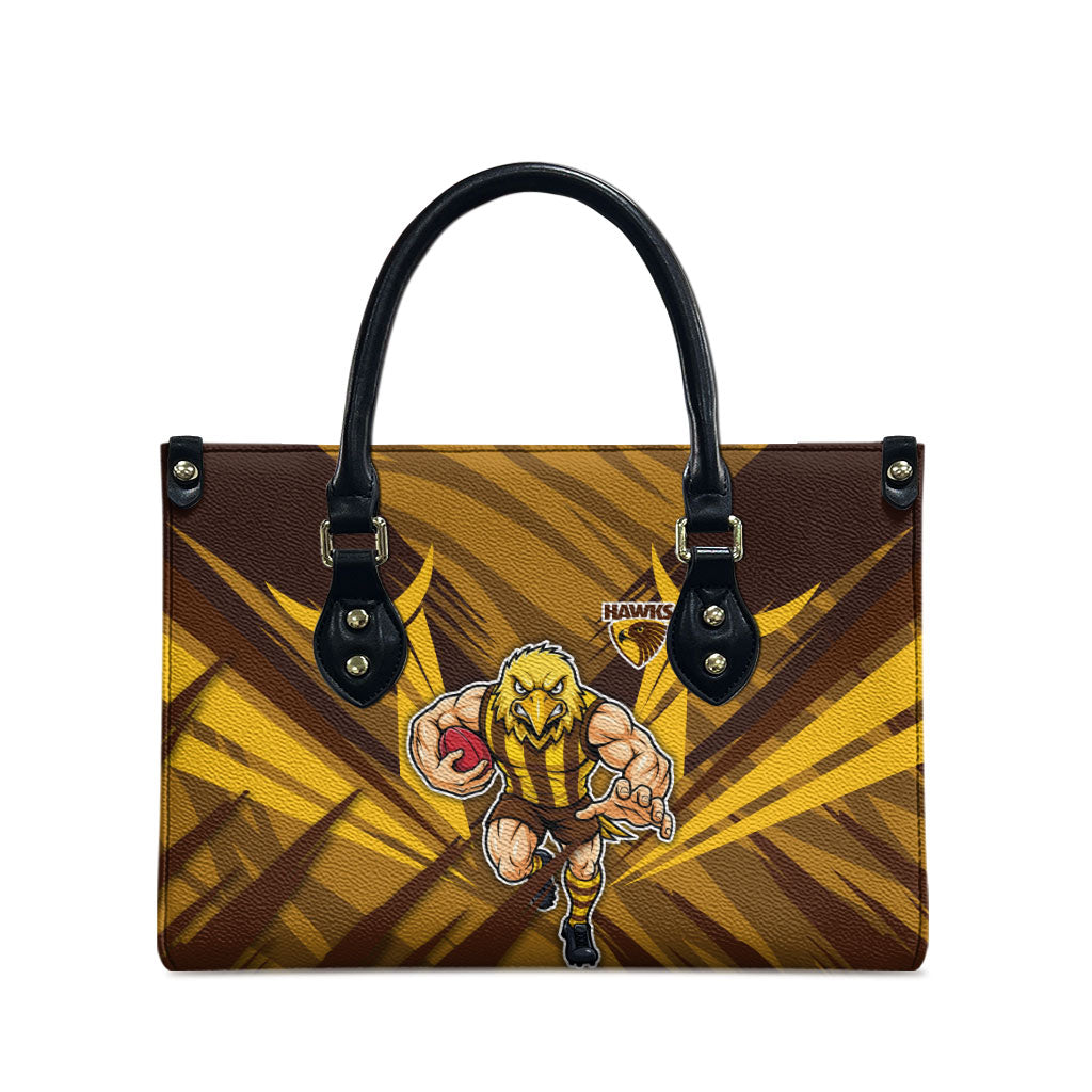 Hawthorn Hawks Australian Football Leather Bag Fierce Bird Mascot - Bold Team Colors